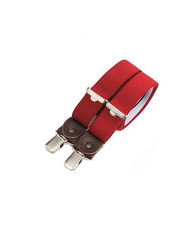 Dunne riebretellen men met clips en leer - Rood