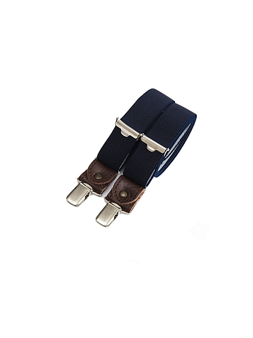 Dunne bretellen met clips en leer - Bleu Marine