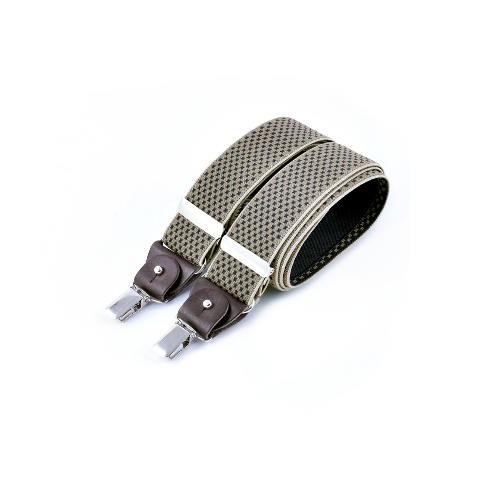Brede bretellen met clips en leer - Marine kruis op beige